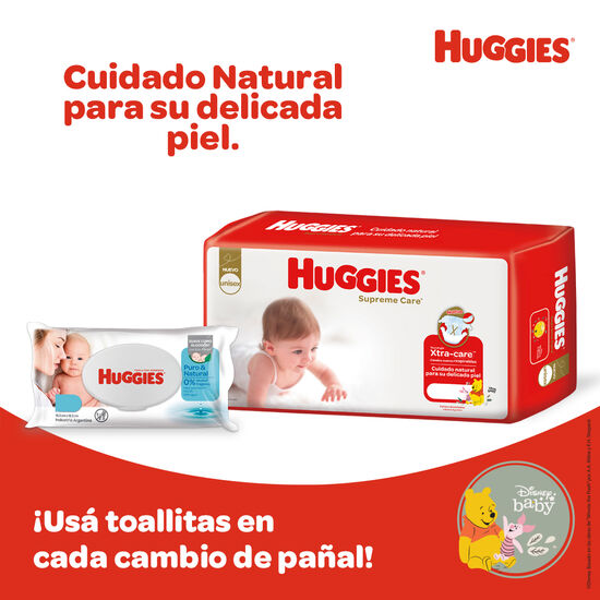 2 Packs Pañal Huggies Supreme Care Megapack Rn + 2 Packs Toallas Húmedas Con Oleo Calcáreo Deluxe x 80